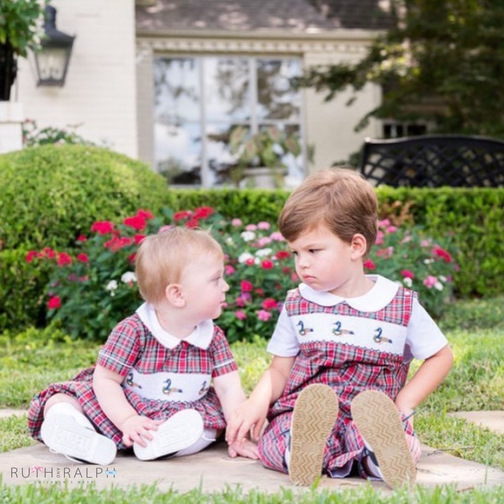 Ruth and Ralph Christmas Duck Smocked Tartan Plaid Long-all
